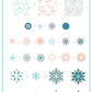 layered-nail-art-stamping-plate-how-to-card-showing-colourful-designs-of-snowflakes-with-different-sizes-and-patterns