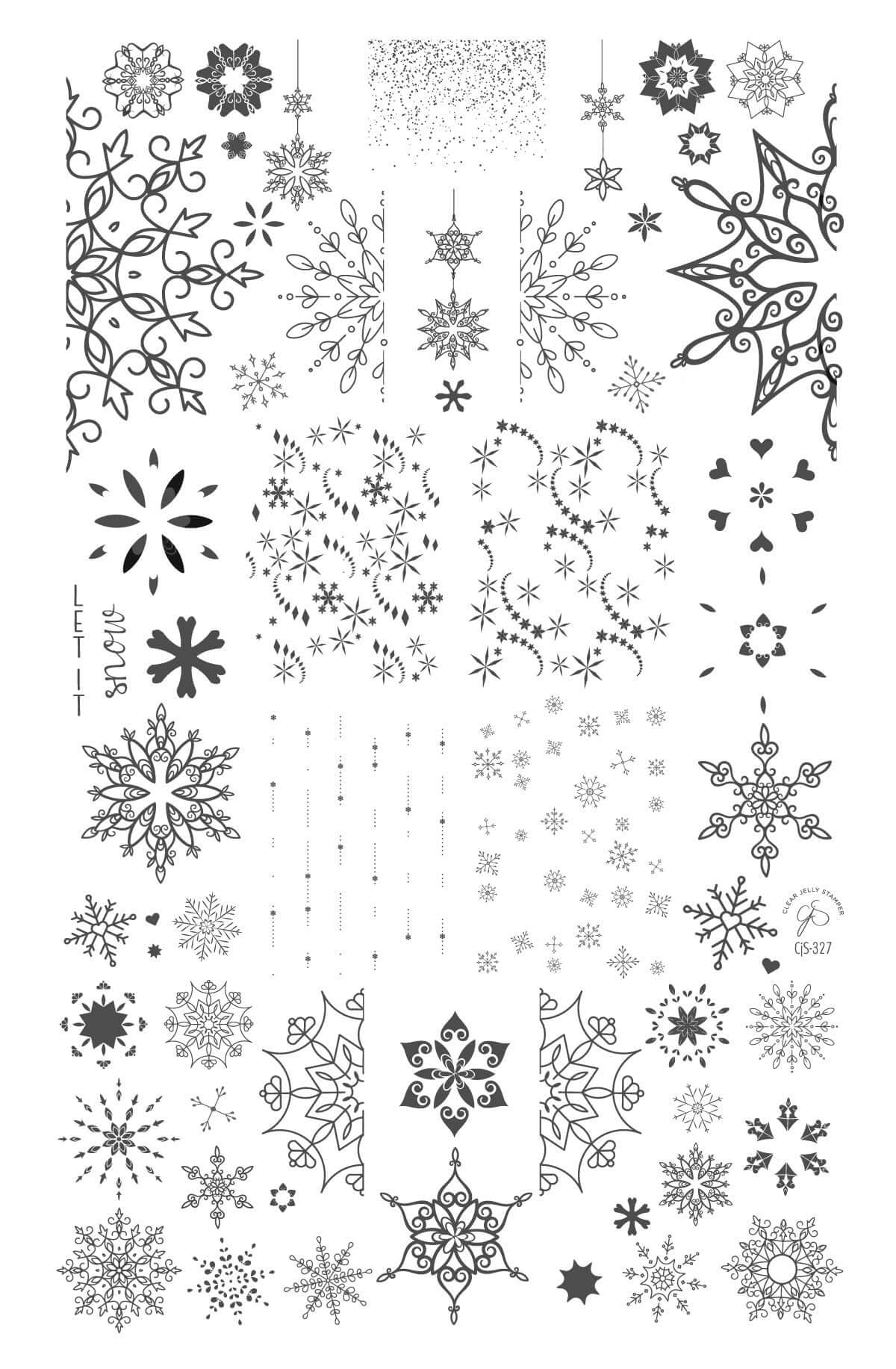 layered-nail-art-stamping-plate-showing-designs-of-snowflakes-with-different-sizes-and-patterns