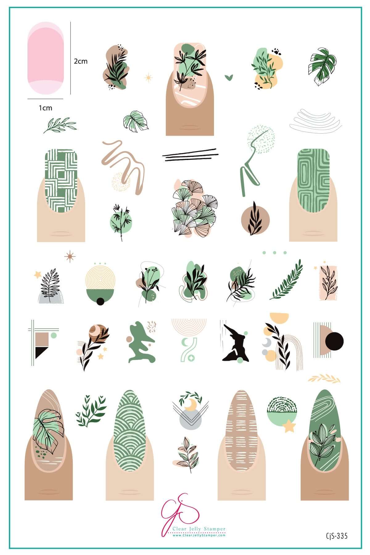 layered-nail-art-stamping-plate-inspo-card-with-modern-abstract-designs-of-leaves-and-patterns