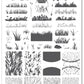 layered-nail-art-stamping-plate-with-grass-designs-butterfly-and-words-for-nail-art