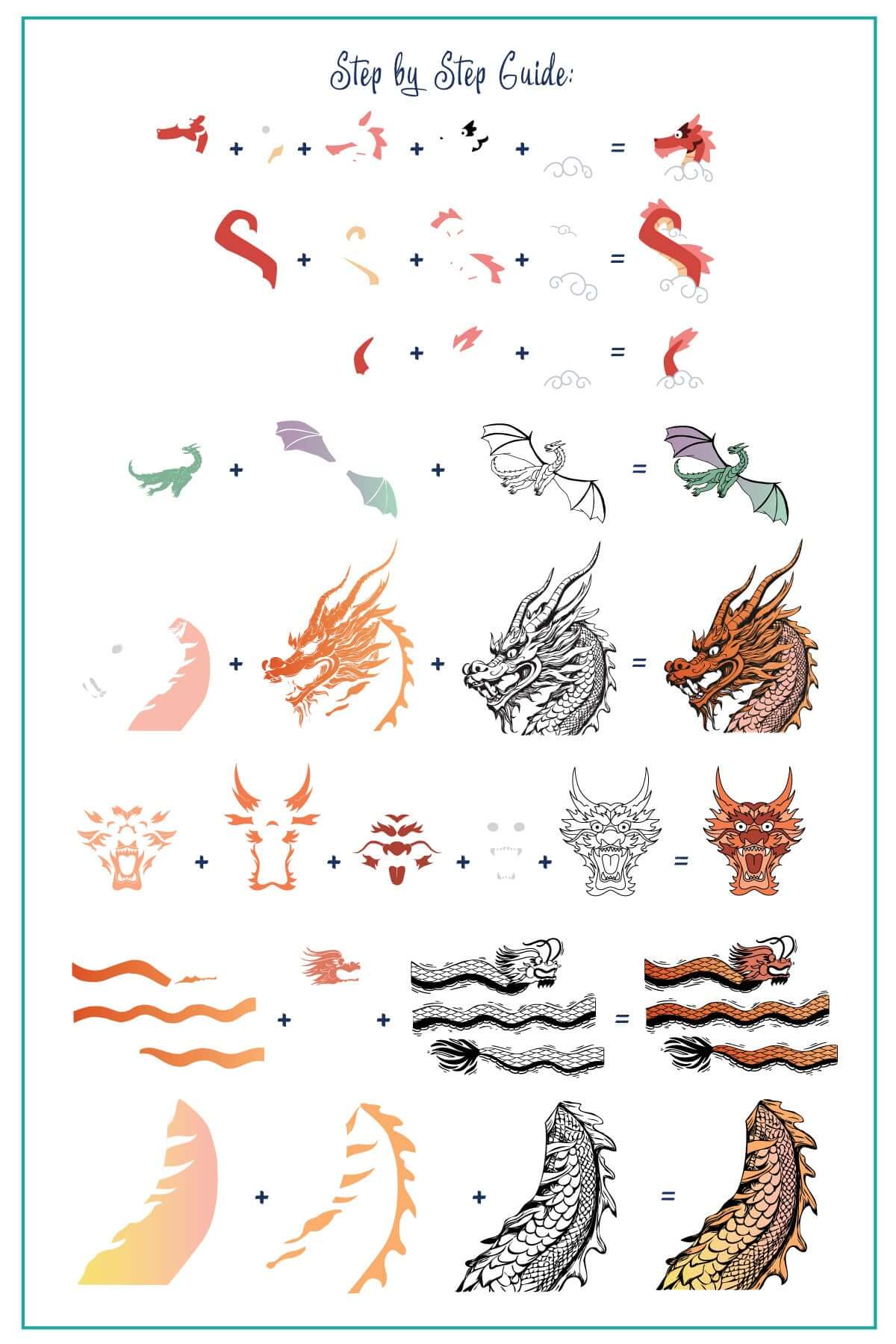 layered-nail-art-stamping-plate-how-to-card-with-colorful-dragon-designs-fire-and words-for-nail-art