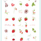 layered-nail-art-stamping-plate-inspo-card-with-designs-of- strawberry-plants-strawberries-butterflies-ladybirds-a-bumble-bee-and-words-for-nail-art