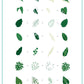 layered-nail-art-stamping-plate-how-to-card-showing-colorful-designs-of-tropical-leaves-and-words-for-nail-art