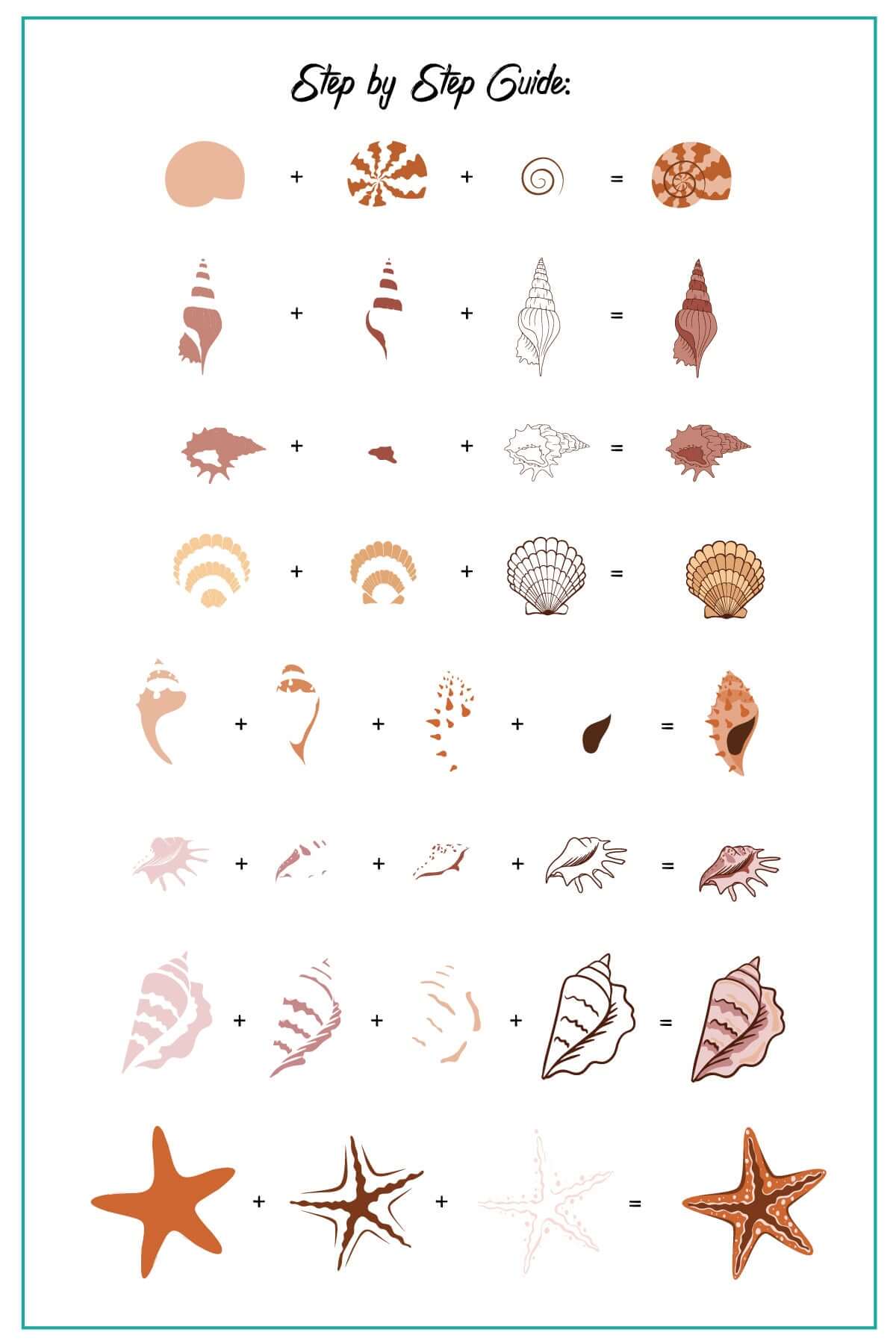 layered-nail-art-stamping-plate-how-to-card-with-different-shapes-of-shells-and-words-for-nail-art
