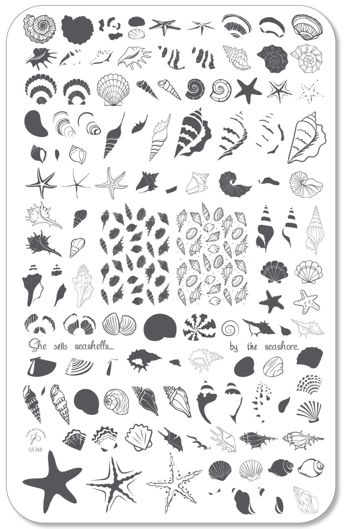 layered-nail-art-stamping-plate-with-seashells-and-beach-and-words-for-nail-art