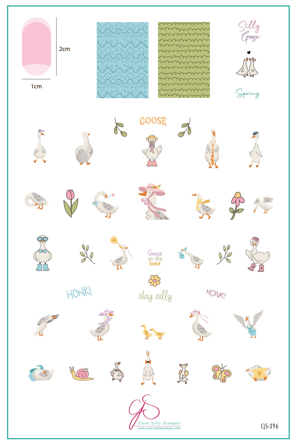 Silly Goose (CjS-396) Etched Nail Art Stamping Plate