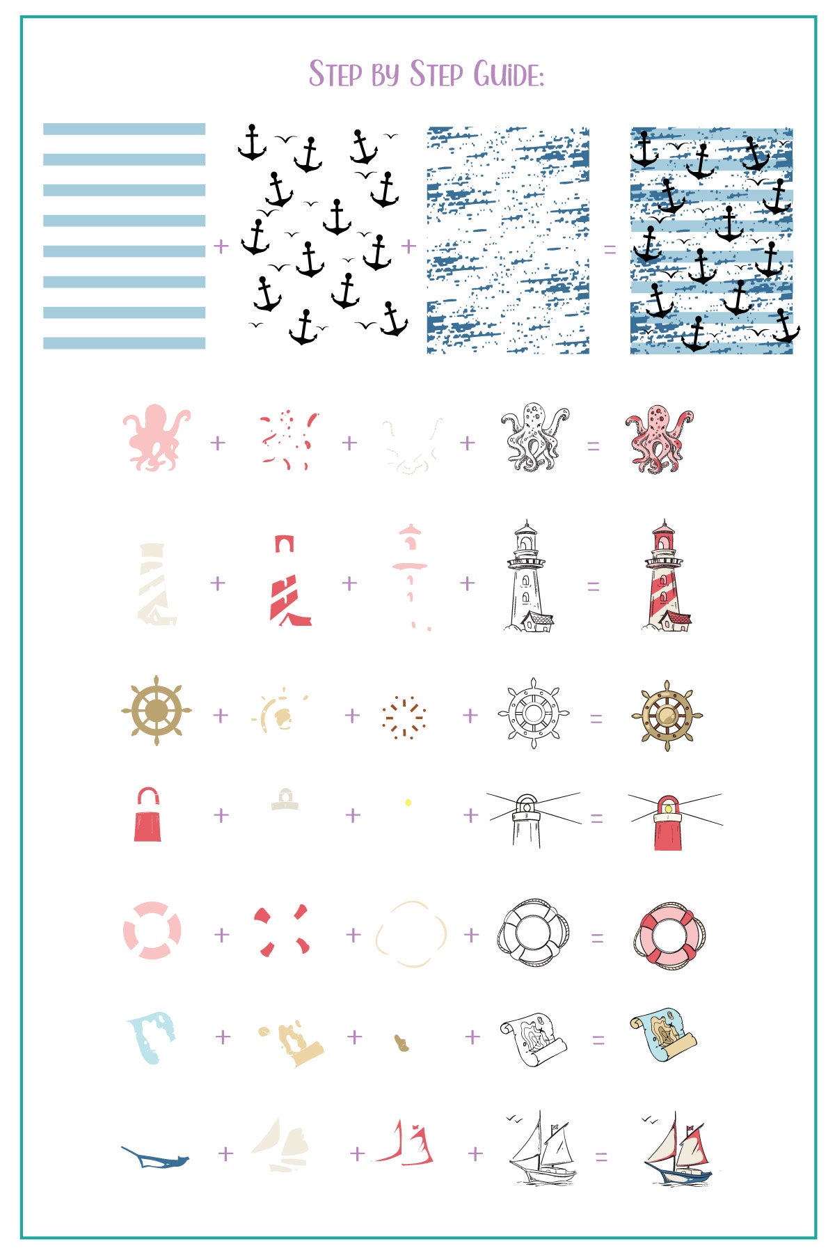 Salty Air & Sea Flair (CjS-414) Etched Nail Art Stamping Plate