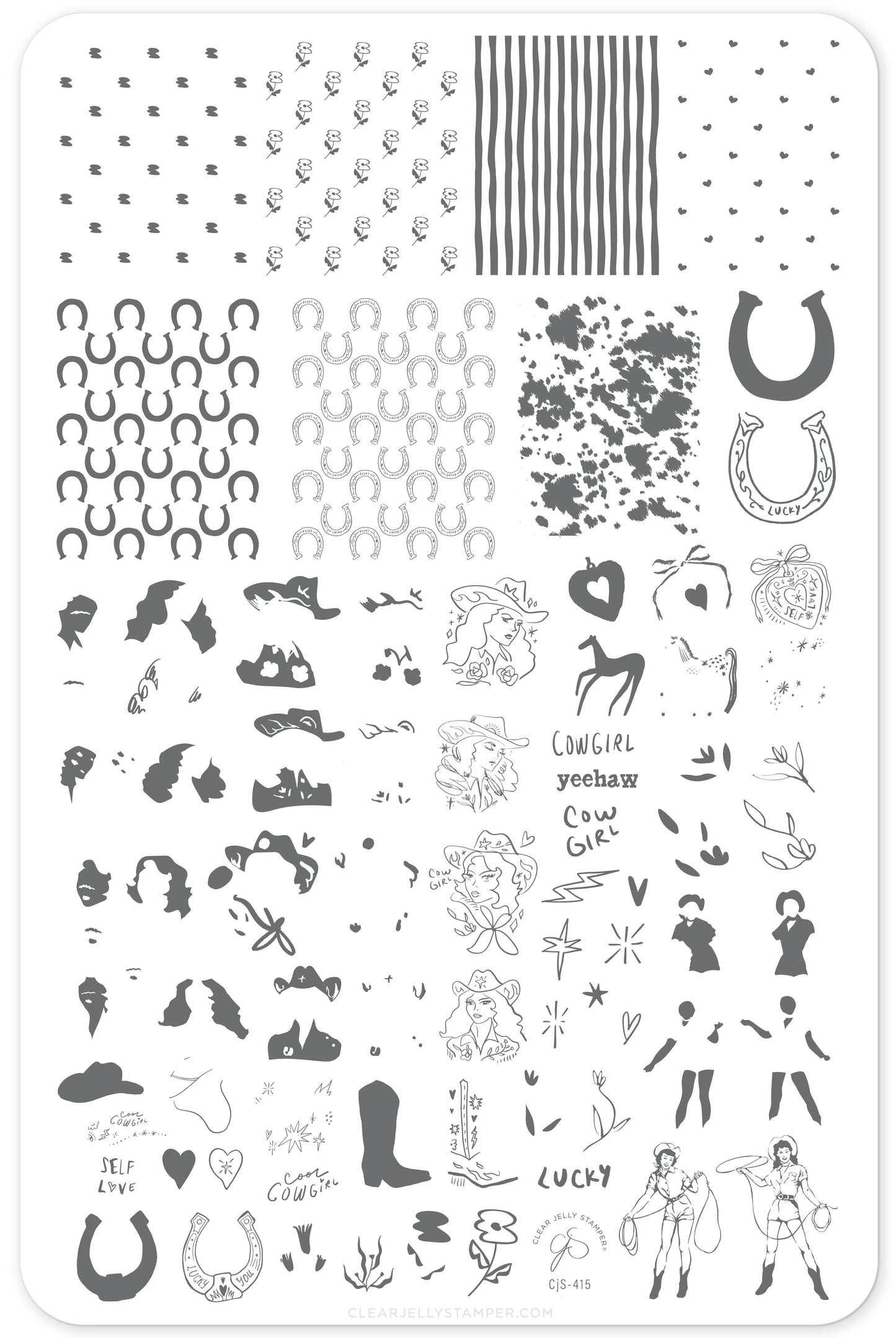 Cool Cowgirl (CjS-415) Etched Nail Art Stamping Plate