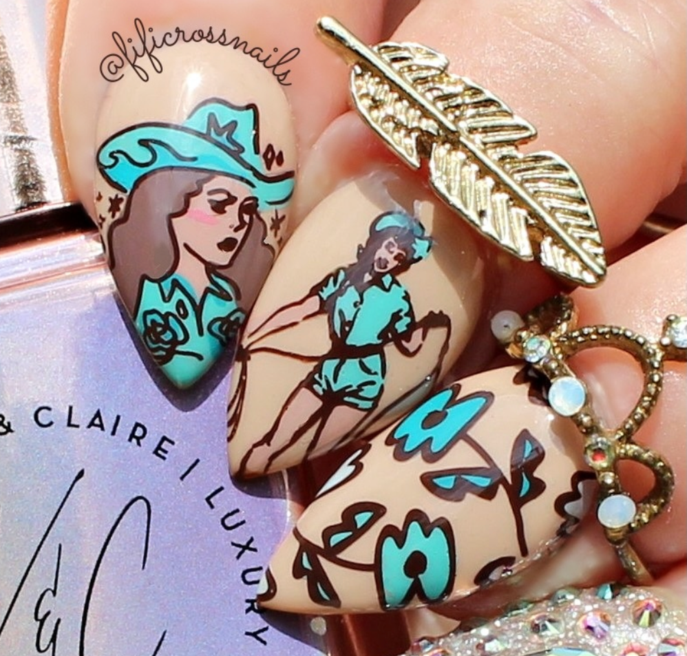 Cool Cowgirl (CjS-415) Etched Nail Art Stamping Plate