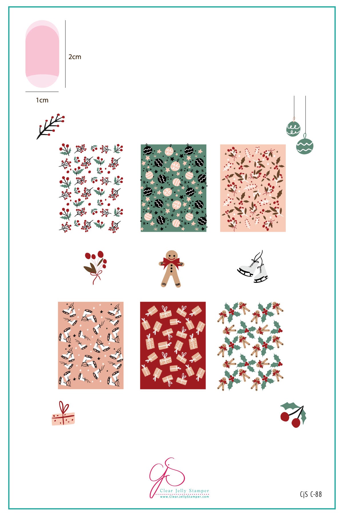 clear-jelly-stamper-layered-nail-art-stamping-plate-inspo-card-with-colourful-designs-of-ice-skates-holly-berries-and-christmas-baubles
