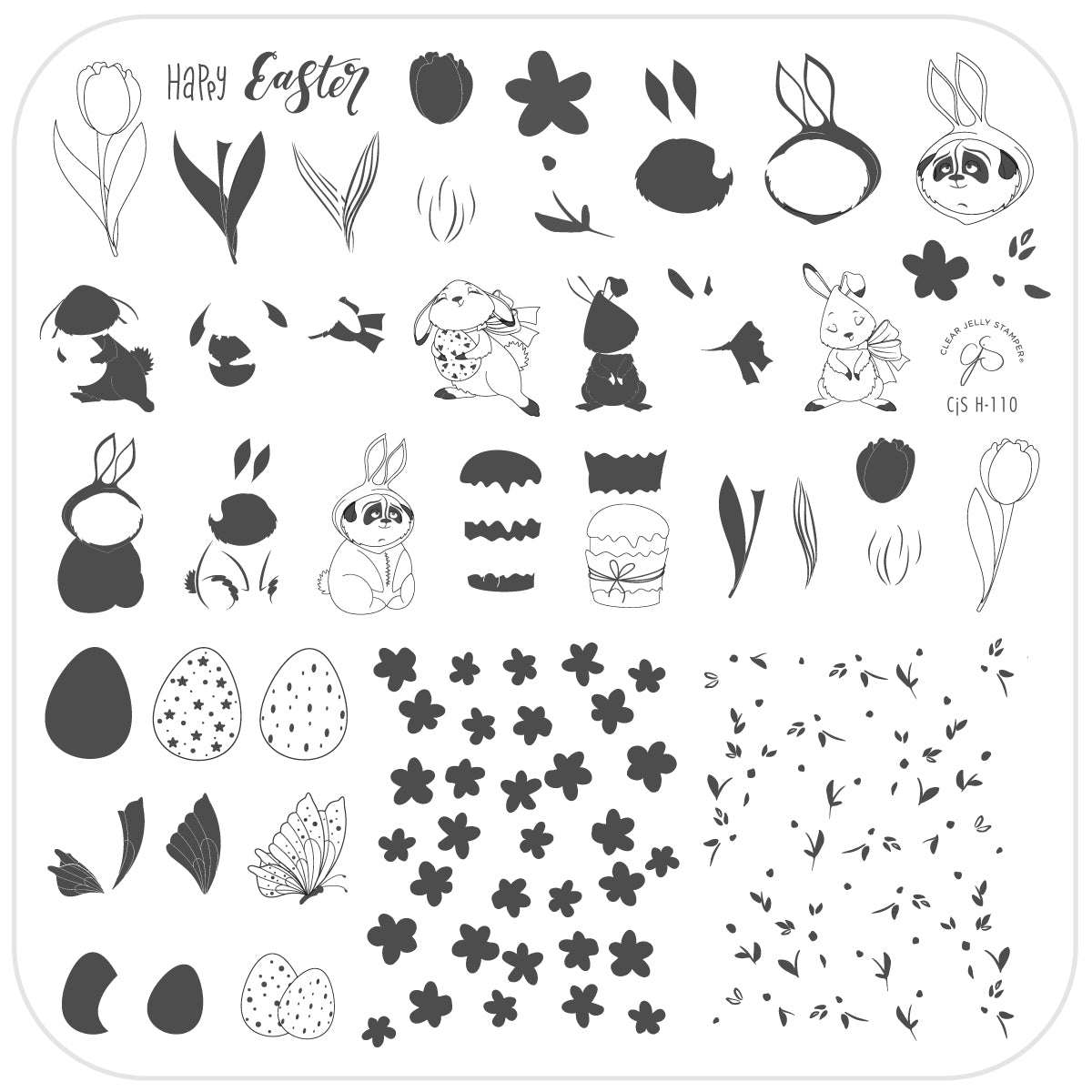 Tulip Tails (CjSH-110) Steel Nail Art Layered Stamping Plate