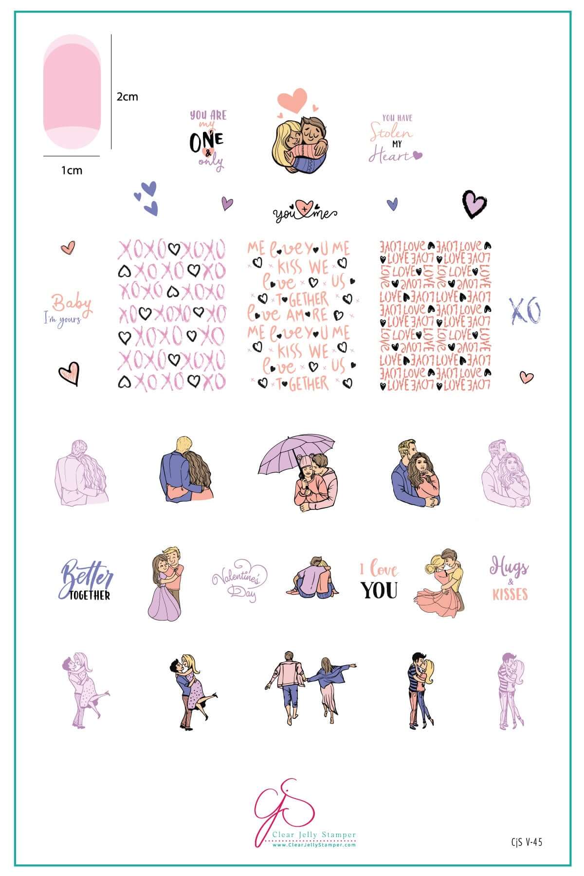 layered-nail-art-stamping-plate-inspo-card-with-colorful-images-of-couples-holding-hands-hugging-in-and-sitting-together-with-words-for-nail-art