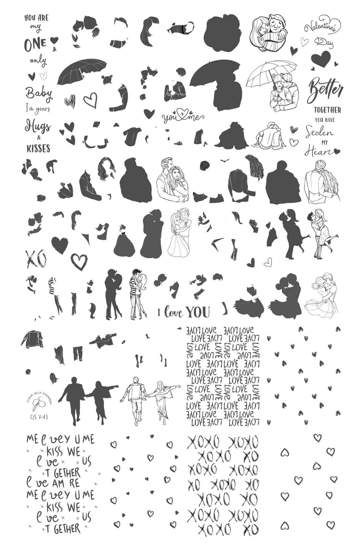 layered-nail-art-stamping-plate-with-images-of-couples-holding-hands-hugging-in-and-sitting-together-with-words-for-nail-art