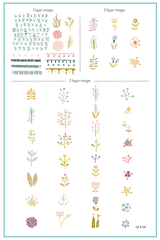 Collection of floral and geometric patterns on
