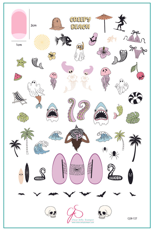 Creepy Beach (CjSH-127) Steel Nail Art Layered Stamping Plate