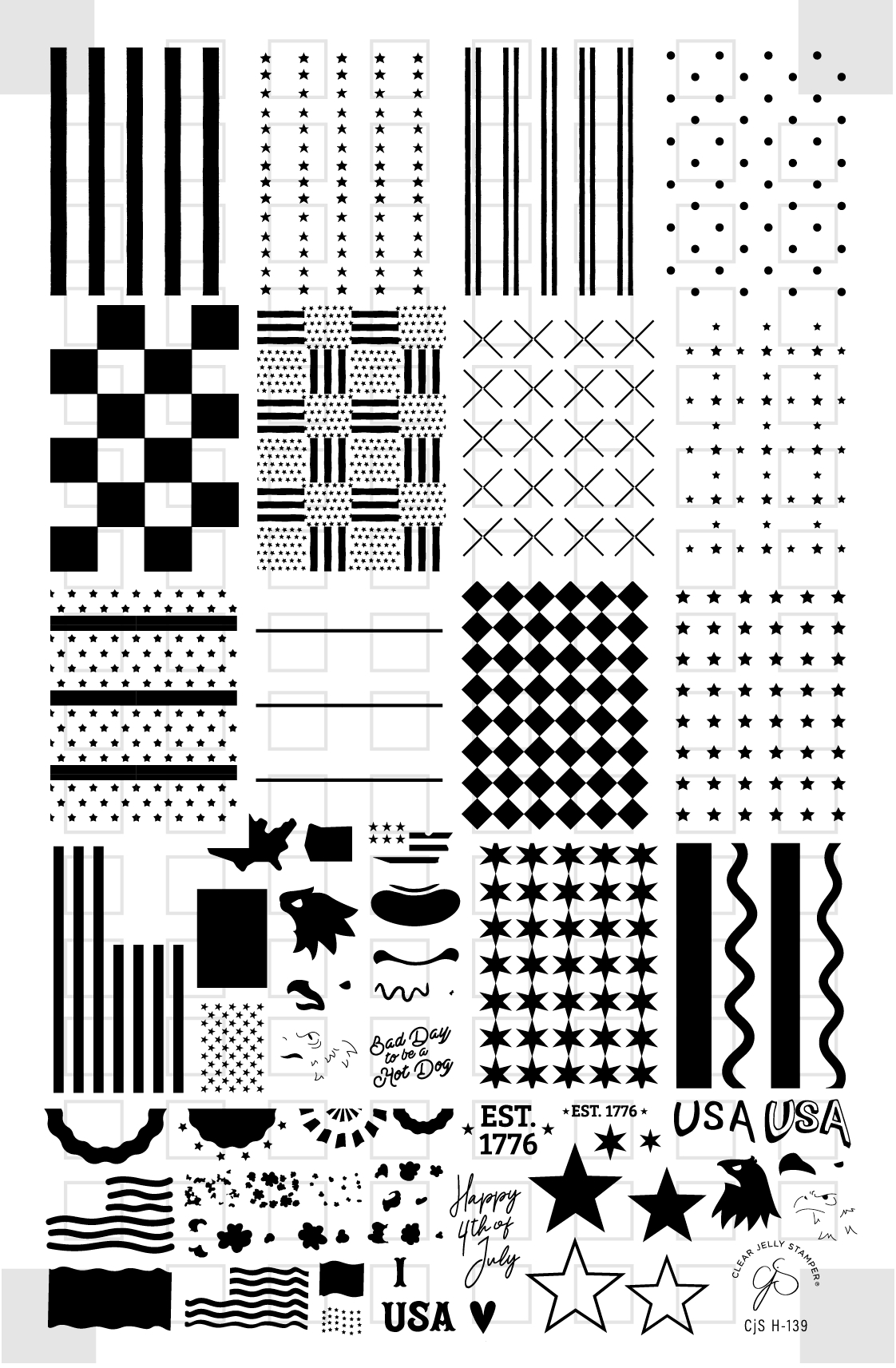 Stars, Stripes & Snacks (CjSH-139) Etched Nail Art Stamping Plate