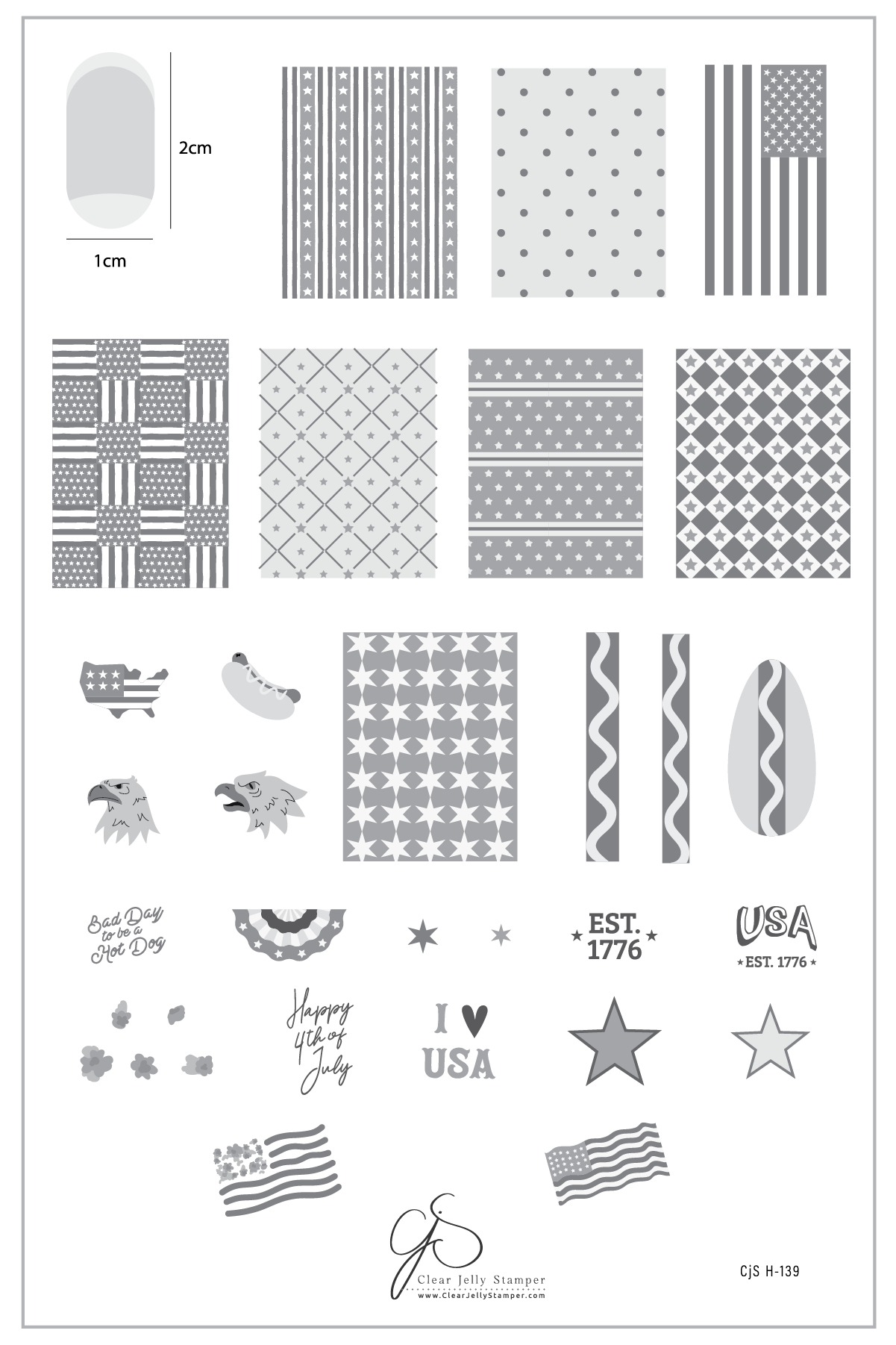 Stars, Stripes & Snacks (CjSH-139) Etched Nail Art Stamping Plate