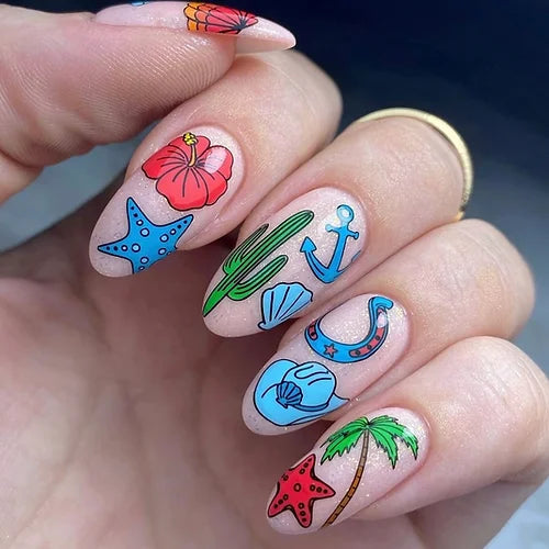 stunning-manicure-with-nail-art-designs-of-an-anchor-palm-tree-cactus-and-starfish