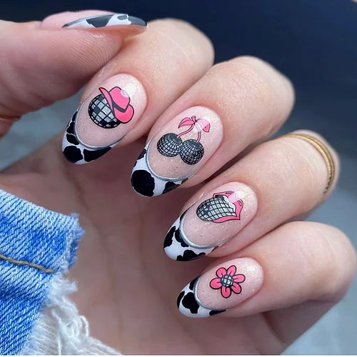 stunning-manciure-with-cow-print-french-tips-and-disco-nail-art-images