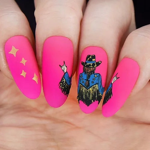 striking-manciure-with-nail-art-design-of-a-disco-cowgirl-and-dimonds