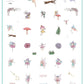 layered-nail-art-stamping-plate-inspo-card-showing-colorful-designs-of-fairies-mushrooms-flowers-and-words-for-nail-art