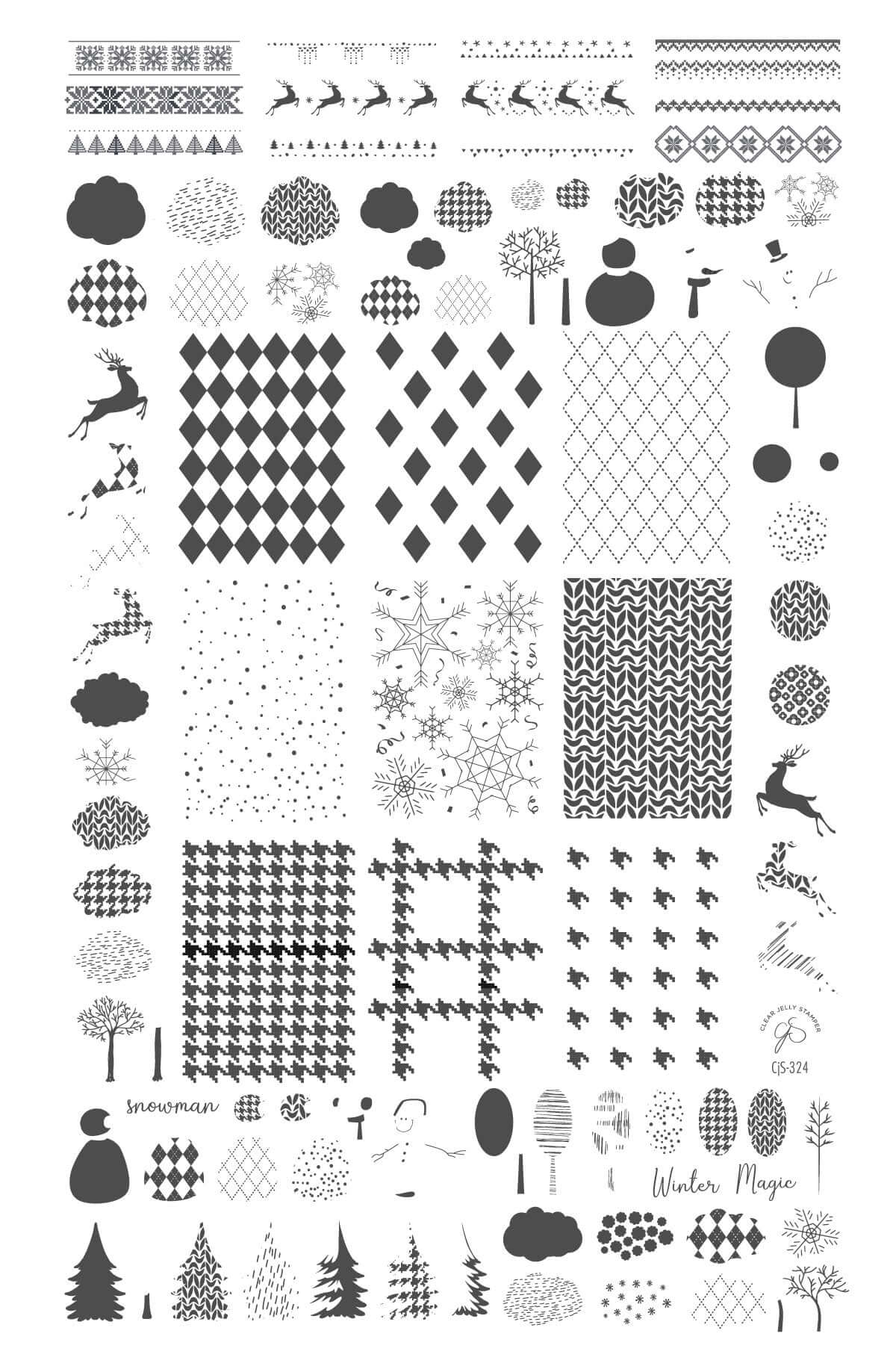 layered-nail-art-stamping-plate-showing-designs-of-trees-snowmen-and -patterns