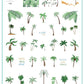 layered-nail-art-stamping-plate-inspo-card-with-colorful-designs-of-palm-trees-palm-leaves-and-words-for-nail-art