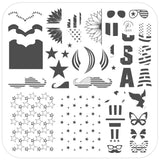 layered-nail-art-stamping-plate-with-star-and-stripes-nail-art-designs-of-sunglasses-moustache-eagle-and-words-for-nail-art