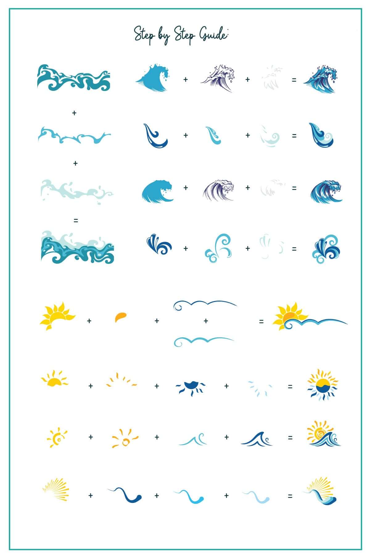 layered-nail-art-stamping-plate-how-to-card-showing-colorful-designs-of-suns-and-waves-with-words-for-nail-art