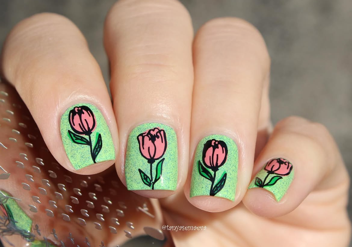 Tu Many Tulips (CjS-111) Steel Layered Nail Art Stamping Plate