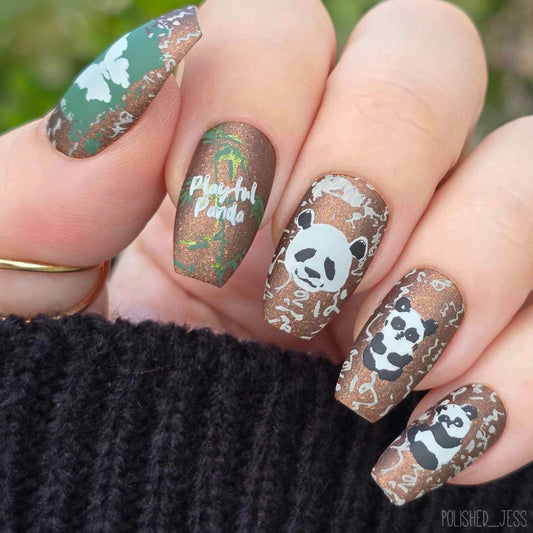 Playful Panda (CjS-216) Steel Nail Art Layered Stamping Plate