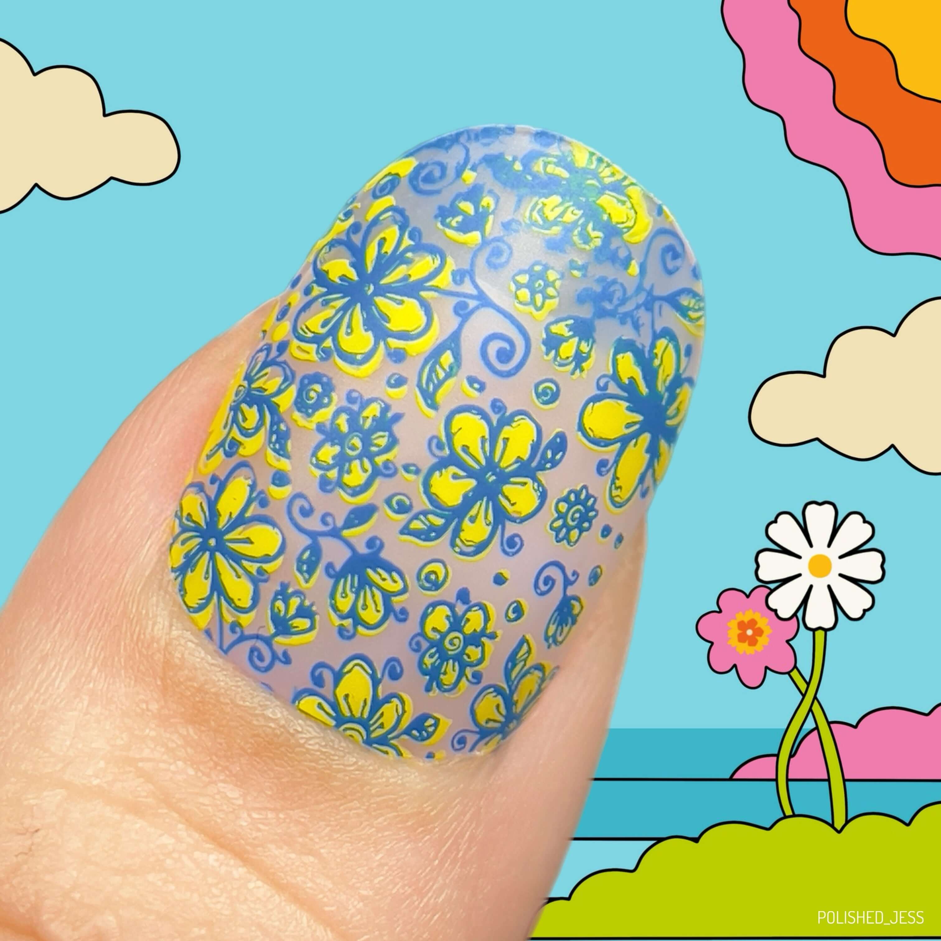 single-manicured-nail-with-bright-full-coverage-floral-nail-art-design