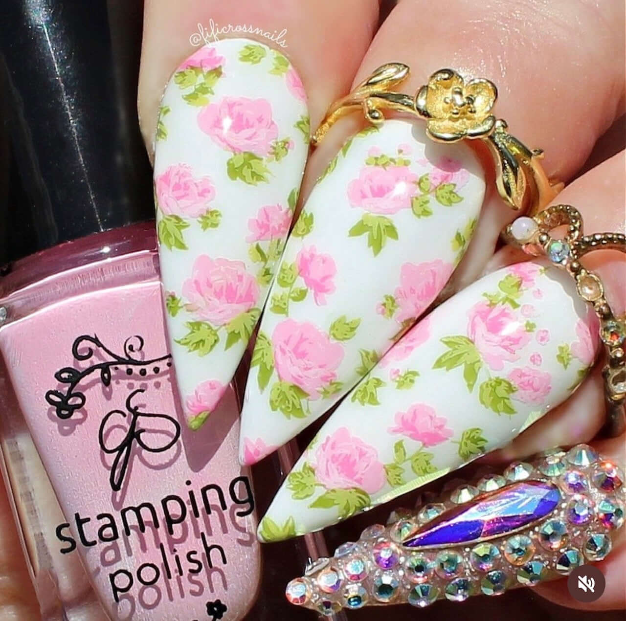 gorgeous-manicure-with-stamping-nail-art-designs-of-roses-and-leaves