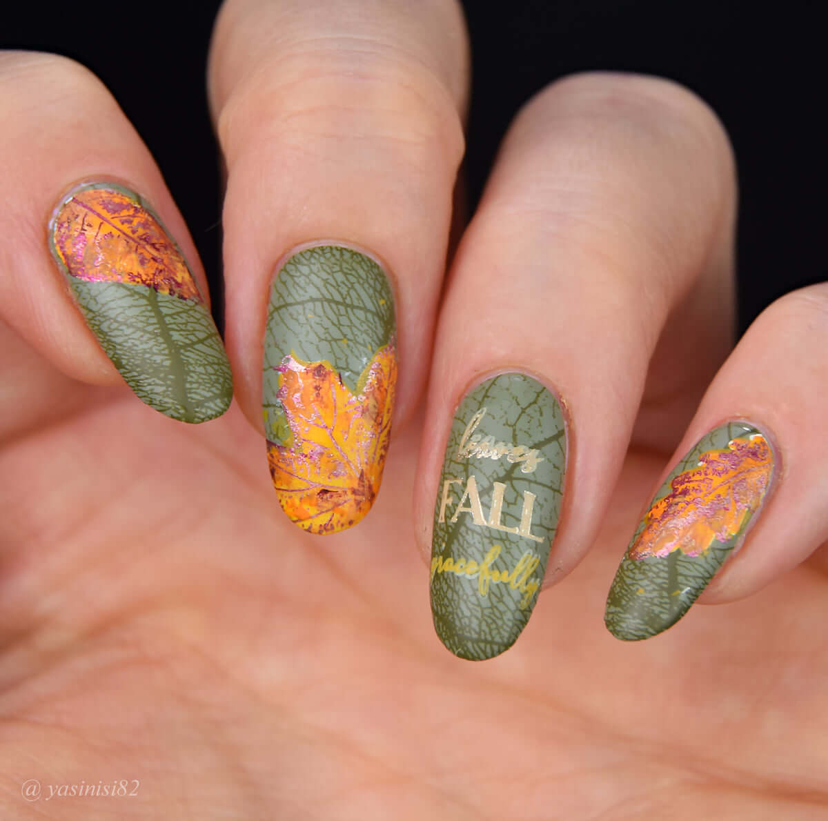 manicure-with-full-coverage-nail-art-designs-of-leaves-and-the-words-leaves-fall-gracefully