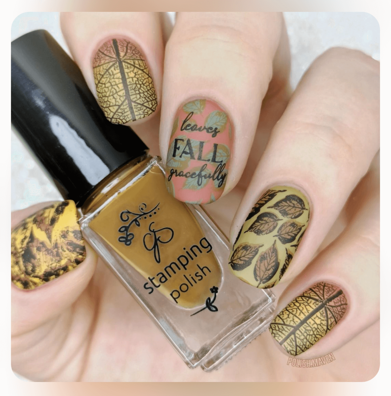 gorgeous-matt-manicure-with-nail-art-designs-of-leaves-and-nail-art-words-leaves-fall-gracefully