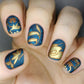 Manicure-showing-nail-art-designs-of-modern-boho-shapes-and-leaves