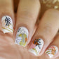 Beautiful-manicure-showing-nail-art-designs-of modern-abstract-palm-leaves-and-shapes