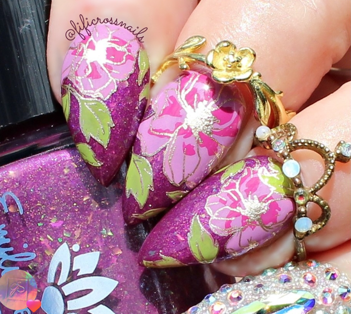 Watercolor Floral Cascade (CJS-337) Etched Nail Art Stamping Plate