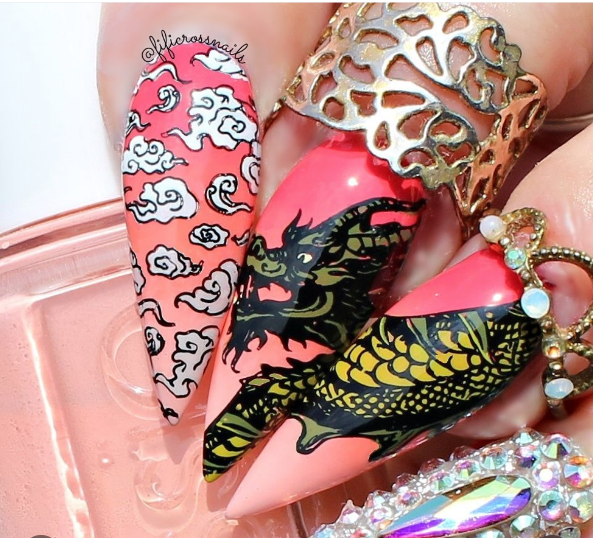 Dragon Love (CjS-347) Steel Nail Art Layered Stamping Plate