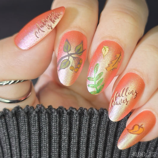 Hello Fall (CjS LC-24) - Steel Nail Art Layered Stamping plate