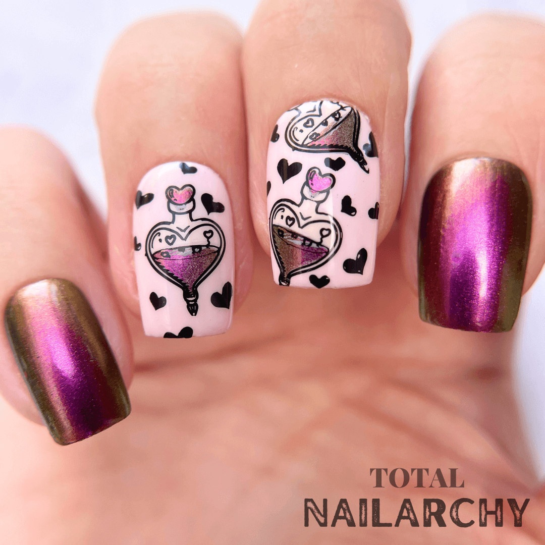 stunning-manicure-with-nail-art-designs-of-love-potion-bottles-and-hearts