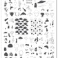 layered-nail-art-stamping-plate-with-black-and-white-mushrooms-and-forest-animals-and-words-for-nail-art