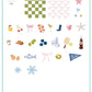 layered-nail-art-stamping-plate-inspo-card-with-colourful-designs-of-fruit-stars-bows-snowflakes-and-words-for-nail-art