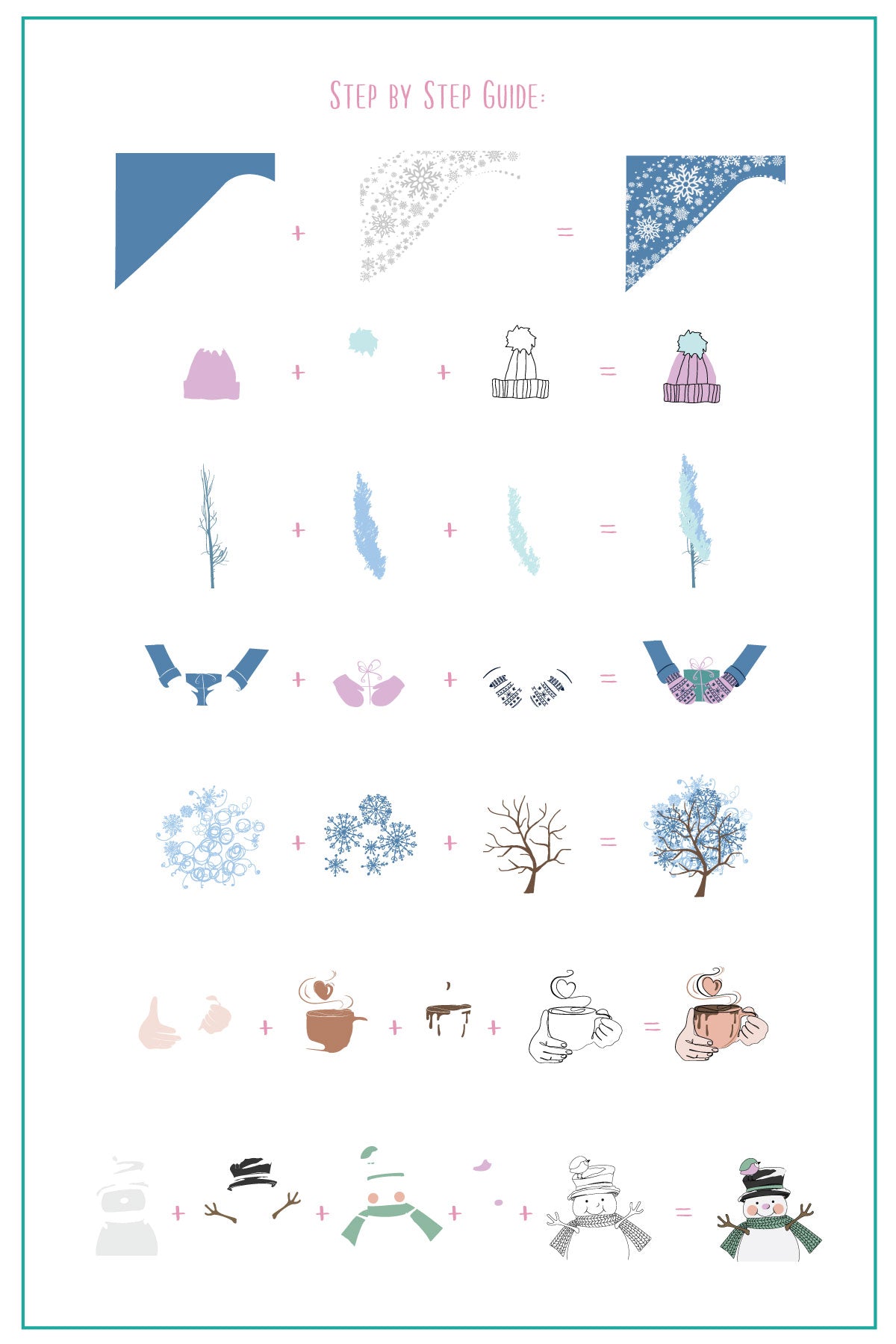 layered-nail-art-stamping-plate-how-to-card-wtih-colorful-designs-of-a-snowman-trees-and-snowflakes