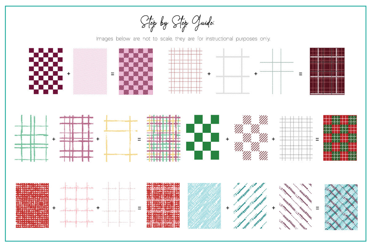 layered-nail-art-stamping-plate-how-to-card-showing-colorful-designs-of-tartan-plaid-stripes-and-weave-patterns