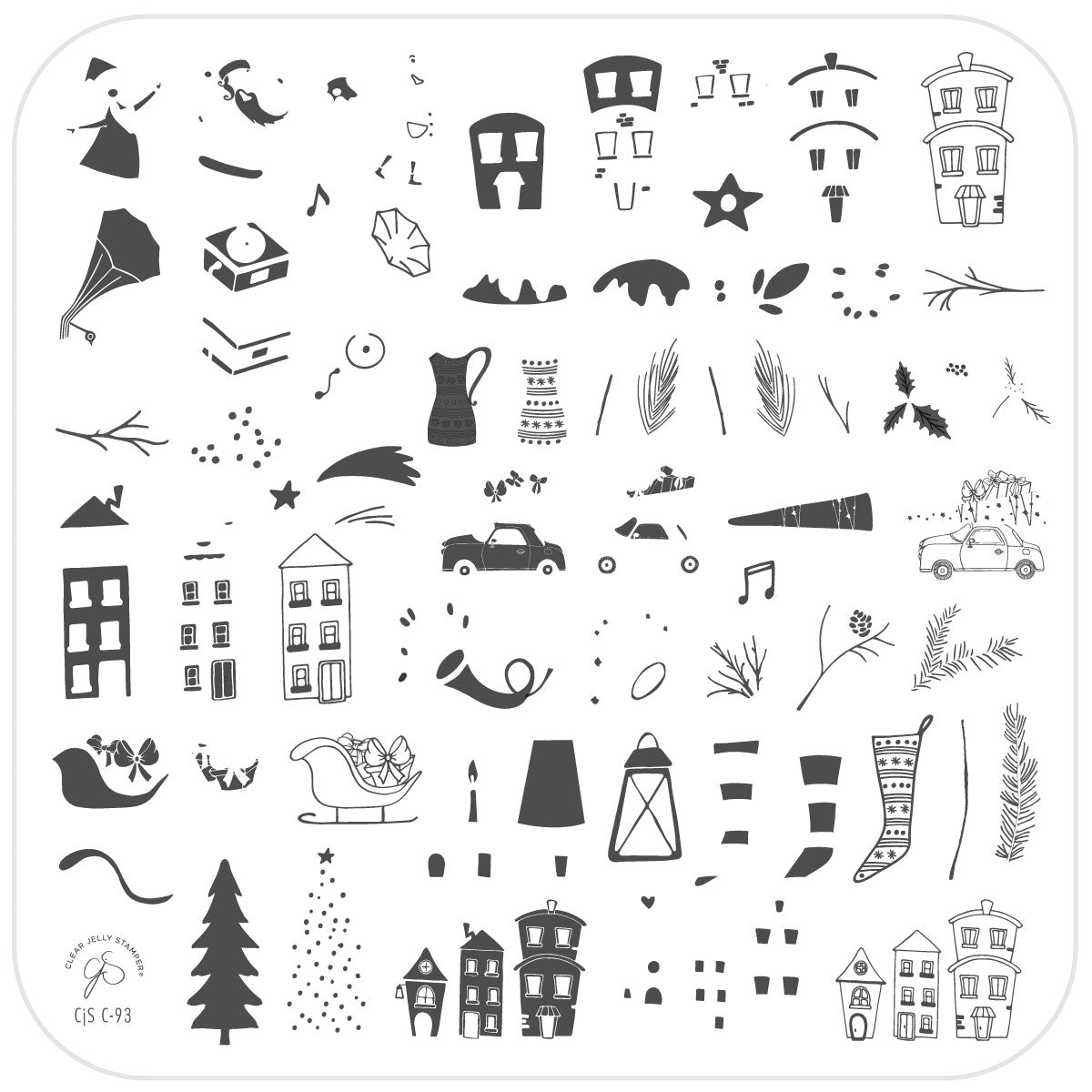 Retro Festive Fun (CjSC-93) Steel Nail Art Layered Stamping Plate