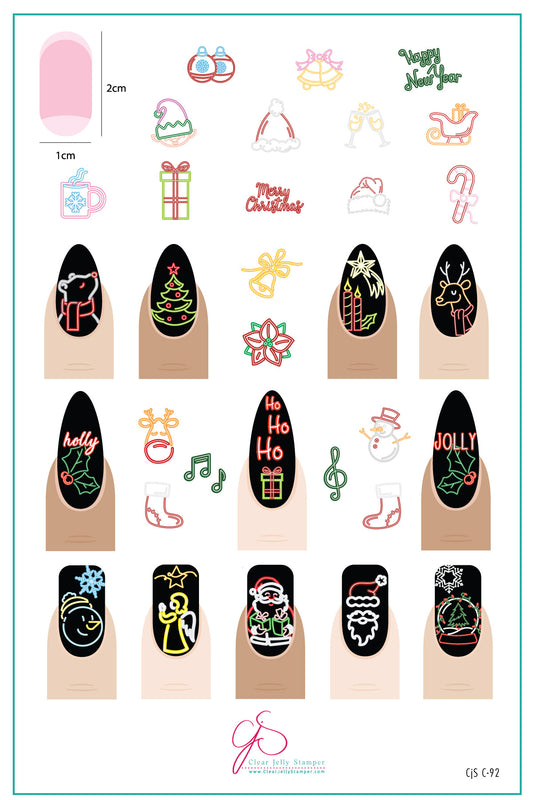 Neon Christmas (CjSC-92) Steel Nail Art Layered Stamping Plate