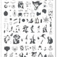 layered-nail-art-stamping-plate-with-halloween-designs-of-witches-potions-bats-and-words-for-nail-art