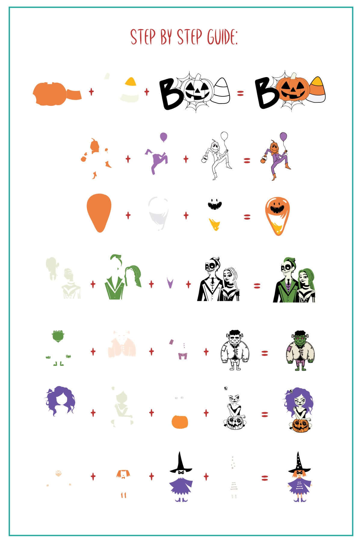 layered-nail-art-stamping-plate-how-to-card-with-colorful-designs-of-pumpkins-witches-frankenstein-and-candycorn