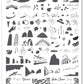 layered-nail-art-stamping-plate-with-black-and-white-designs-of-lemons-boats-lakes-grapes-and-words-for-nail-art